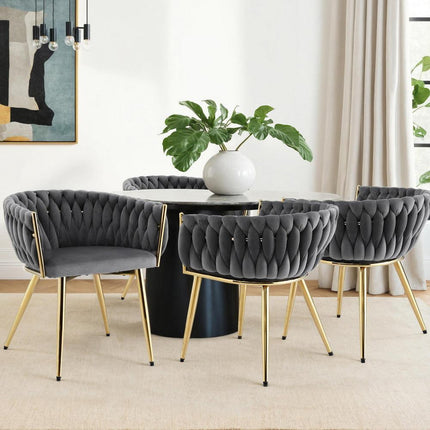 1 Set of 4 Artiss Dining Chairs Velvet Armchair Grey.