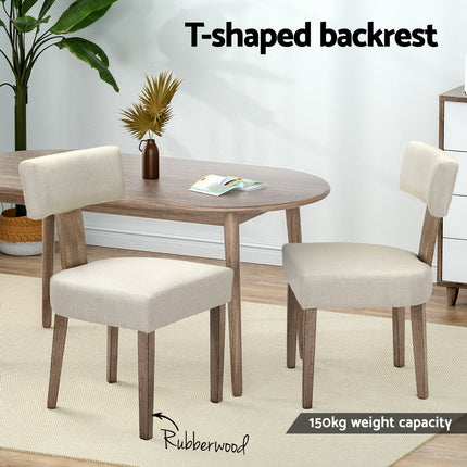 Artiss Dining Chairs Set of 2 Linen Fabric Wooden Beige.