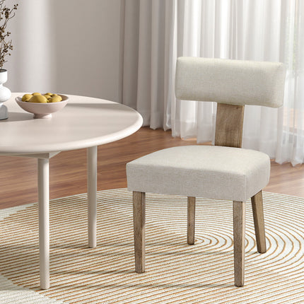 Artiss Dining Chairs Set of 2 Linen Fabric Wooden Beige.