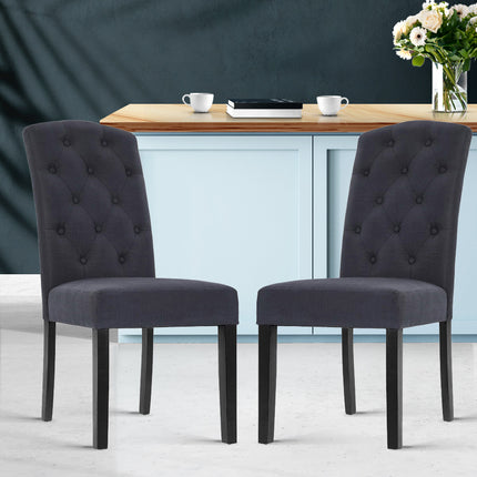 Artiss Dining Chairs Set of 2 Linen Parsons Chair Dark Grey.