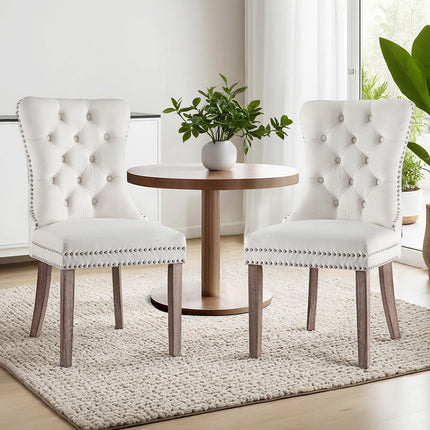 1 Set of 2 Artiss Dining Chairs Beige Velvet.