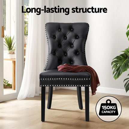 1 Set of 2 Artiss Dining Chairs Black Leather.
