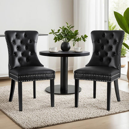 1 Set of 2 Artiss Dining Chairs Black Leather.