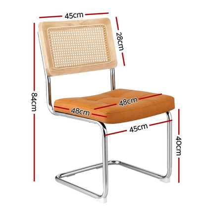 Artiss Dining Chairs Set of 2 PU Leather Rattan Cantilever Brown.