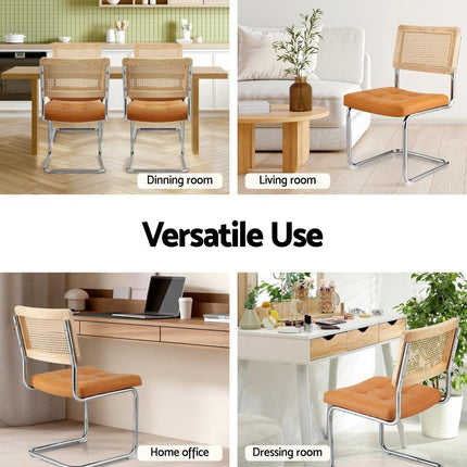 Artiss Dining Chairs Set of 2 PU Leather Rattan Cantilever Brown.
