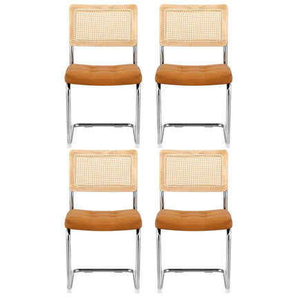 Artiss Dining Chairs Set of 4 PU Leather Rattan Cantilever Brown.