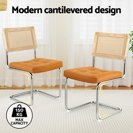 Artiss Dining Chairs Set of 4 PU Leather Rattan Cantilever Brown.