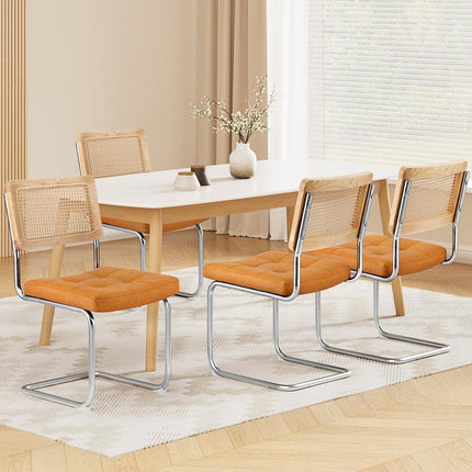 Artiss Dining Chairs Set of 4 PU Leather Rattan Cantilever Brown.