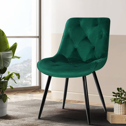 Artiss Dining Chairs Set of 2 Velvet Diamond Tufted Green.