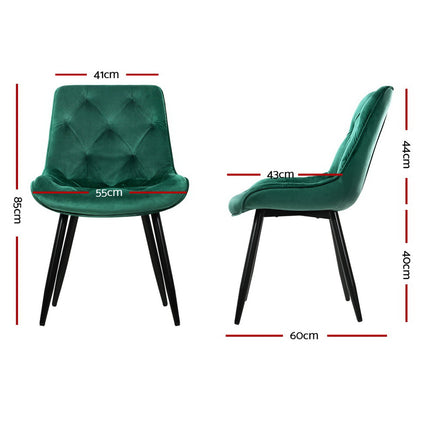Artiss Dining Chairs Set of 2 Velvet Diamond Tufted Green.