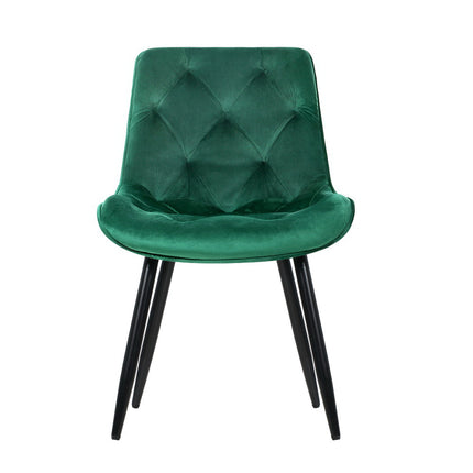 Artiss Dining Chairs Set of 2 Velvet Diamond Tufted Green.