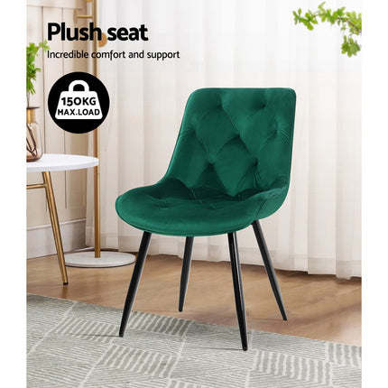 Artiss Dining Chairs Set of 2 Velvet Diamond Tufted Green.