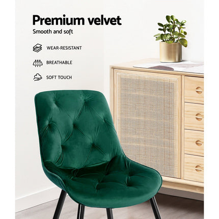 Artiss Dining Chairs Set of 2 Velvet Diamond Tufted Green.