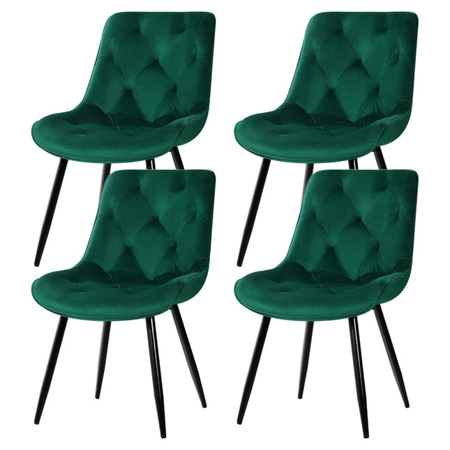 Artiss Dining Chairs Set of 4 Velvet Diamond Tufted Green.