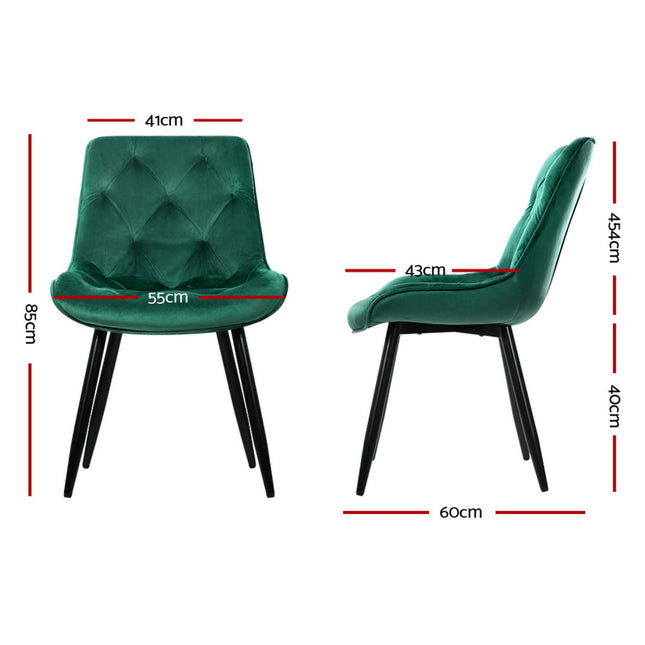 Artiss Dining Chairs Set of 4 Velvet Diamond Tufted Green.