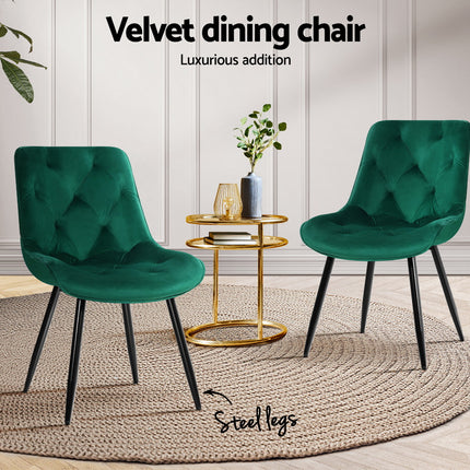 Artiss Dining Chairs Set of 4 Velvet Diamond Tufted Green.