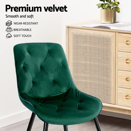 Artiss Dining Chairs Set of 4 Velvet Diamond Tufted Green.