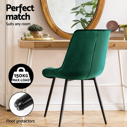 Artiss Dining Chairs Set of 4 Velvet Diamond Tufted Green.