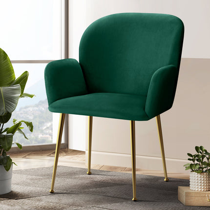 Artiss Dining Chairs Set of 2 Velvet Armchair Green.