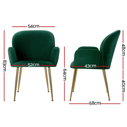 Artiss Dining Chairs Set of 2 Velvet Armchair Green.