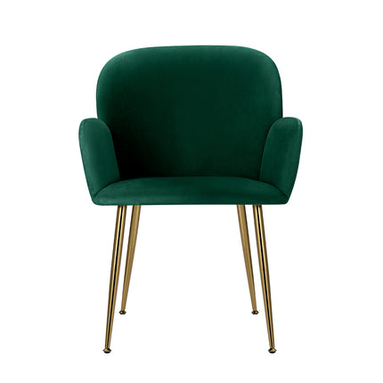 Artiss Dining Chairs Set of 2 Velvet Armchair Green.
