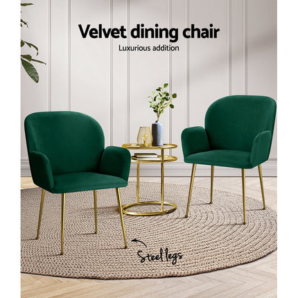 Artiss Dining Chairs Set of 2 Velvet Armchair Green.