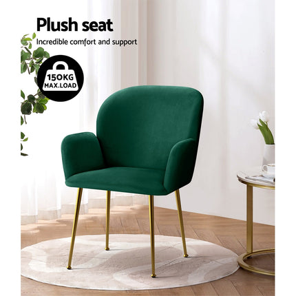 Artiss Dining Chairs Set of 2 Velvet Armchair Green.