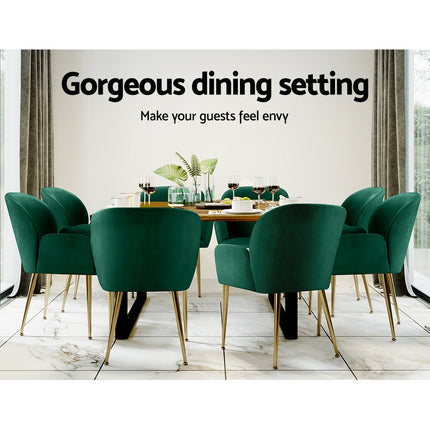 Artiss Dining Chairs Set of 2 Velvet Armchair Green.