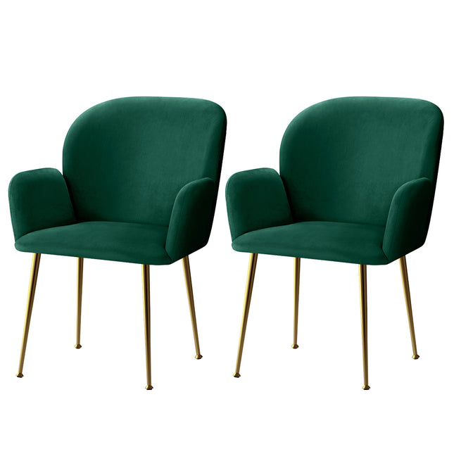 Artiss Dining Chairs Set of 2 Velvet Armchair Green.