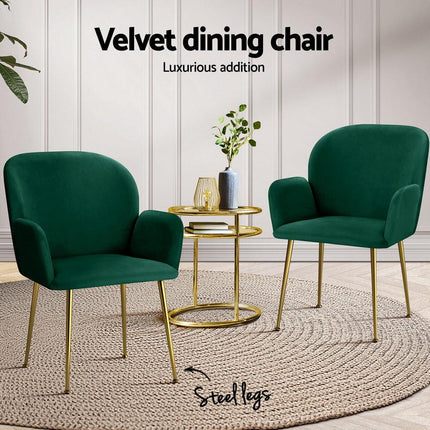 Artiss Dining Chairs Set of 4 Velvet Armchair Green.