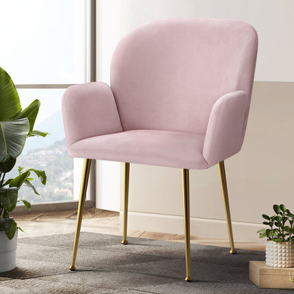 Artiss Dining Chairs Set of 2 Velvet Armchair Pink.