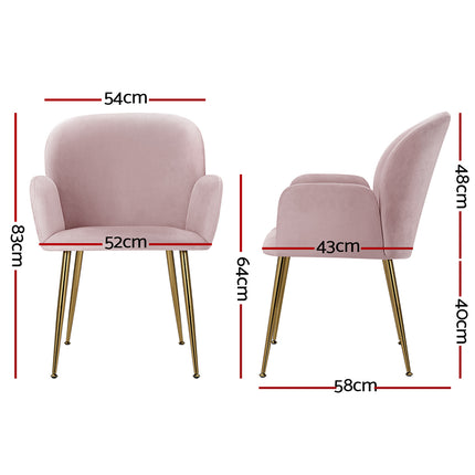 Artiss Dining Chairs Set of 2 Velvet Armchair Pink.