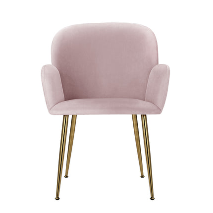 Artiss Dining Chairs Set of 2 Velvet Armchair Pink.