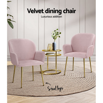 Artiss Dining Chairs Set of 2 Velvet Armchair Pink.