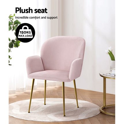 Artiss Dining Chairs Set of 2 Velvet Armchair Pink.