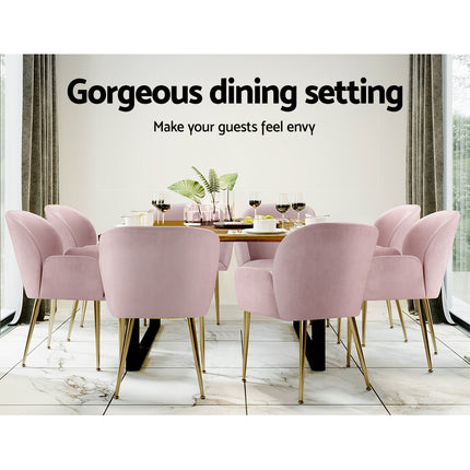 Artiss Dining Chairs Set of 2 Velvet Armchair Pink.