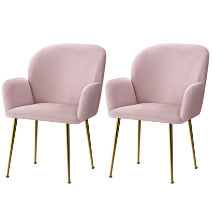 Artiss Dining Chairs Set of 2 Velvet Armchair Pink.