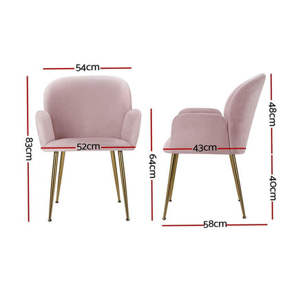 Artiss Dining Chairs Set of 4 Velvet Armchair Pink.