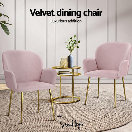 Artiss Dining Chairs Set of 4 Velvet Armchair Pink.