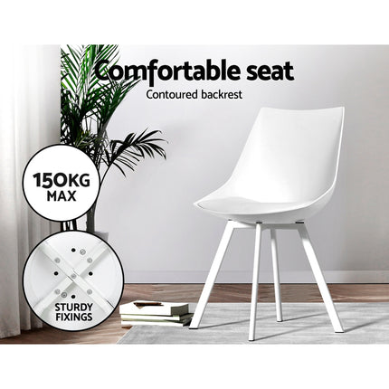 Artiss Dining Chairs Set of 2 PU Leather Plastic Metal White.