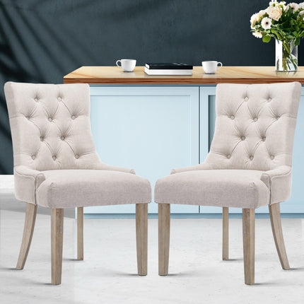 Artiss Dining Chairs Set of 2 Linen French Provincial Beige.