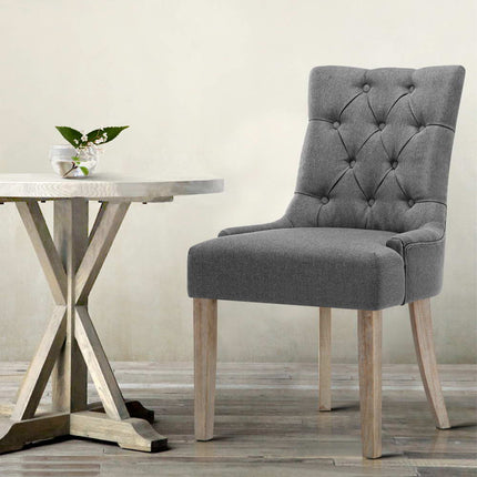 Artiss Dining Chairs Set of 2 Linen French Provincial Grey.