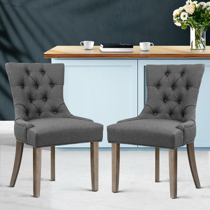 Artiss Dining Chairs Set of 2 Linen French Provincial Grey.