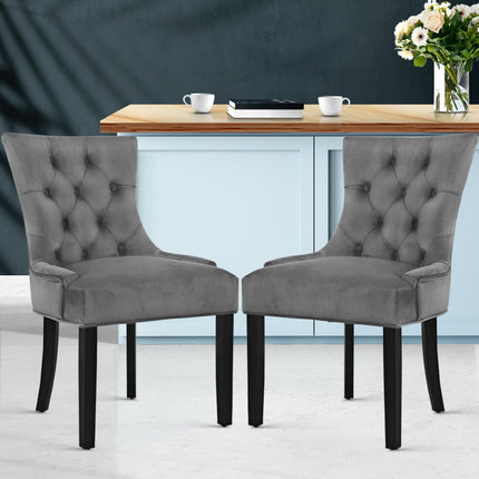 Artiss Dining Chairs Set of 2 Velvet French Provincial Grey.