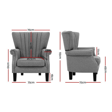 Artiss Armchair Wingback Grey Andrew.