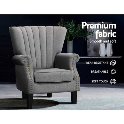 Artiss Armchair Wingback Grey Andrew.
