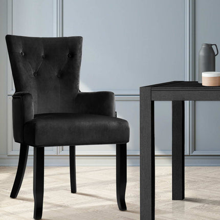 Artiss Dining Chair Velvet French Provincial Armchair Black.