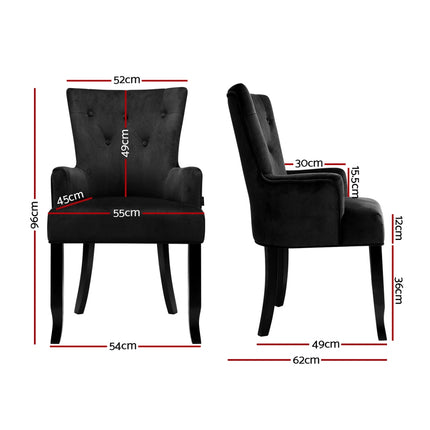Artiss Dining Chair Velvet French Provincial Armchair Black.