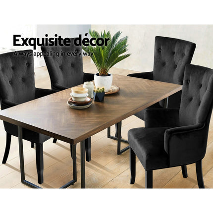 Artiss Dining Chair Velvet French Provincial Armchair Black.
