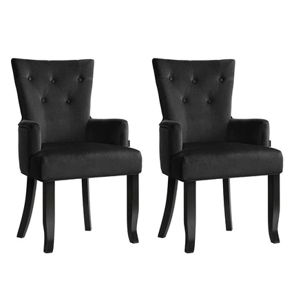 2x Artiss Dining Chairs Velvet French Provincial Armchair Black.